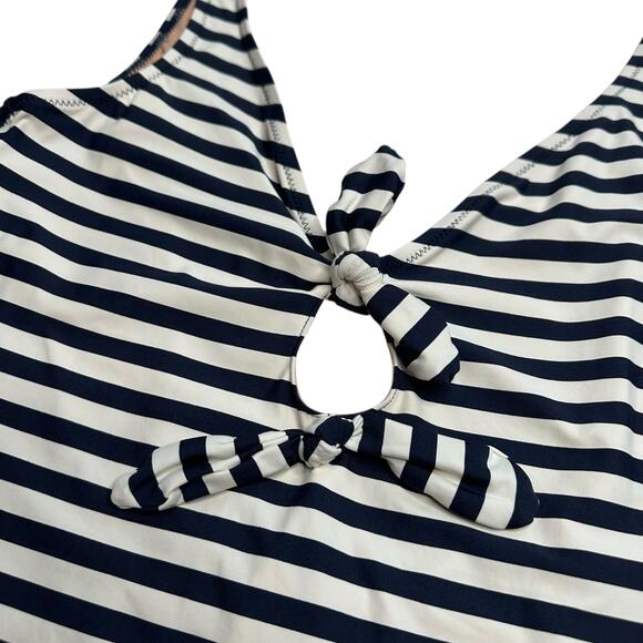 J CREW Bow Front One Piece Swimsuit Classic Stripe Women's Size 6 Blue Cream - Picture 4 of 9